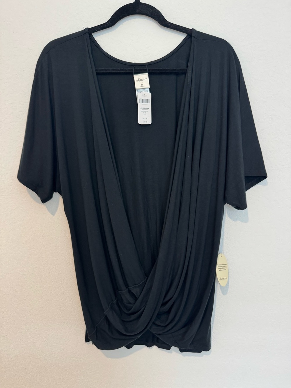 Soma Draped Twist Reversible Tunic Short Sleeve Black Top